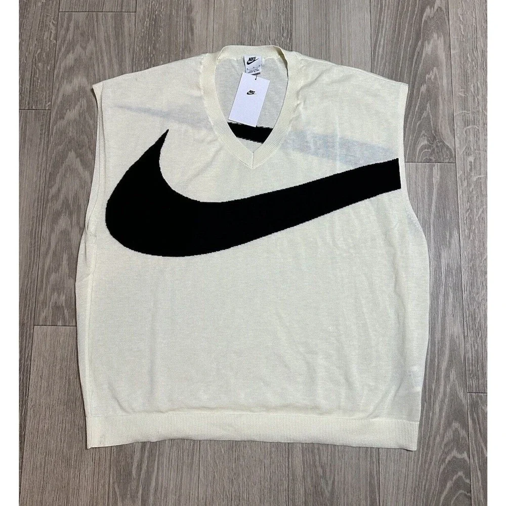 Nike Golf V-Neck Sweater Vest Cream With Black Swoosh Size XL (FD2873-113)
